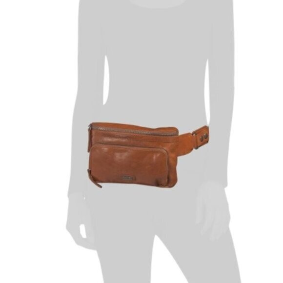 SPIKES & SPARROW Leather Belt Bag With Front Zip Pocket Camel Brown - Picture 4 of 16